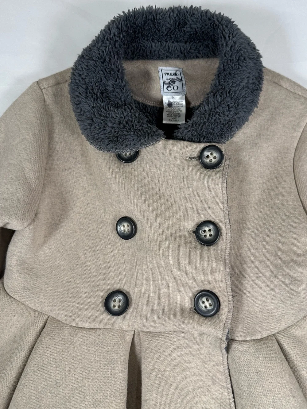 MACK & CO Girls Pleated Swing Coat 6 Faux Fur Double Breasted Princess Cottage
